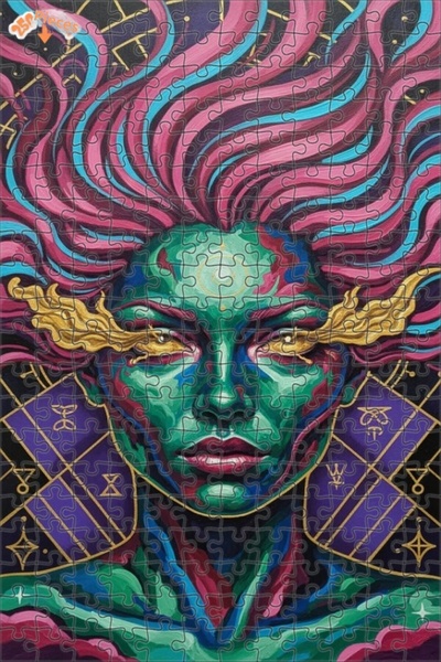 Esranın Dünyası لغز خشبي على شكل لوحة زيتية لامرأة خضراء غامضة مزدوج الطبقات ...