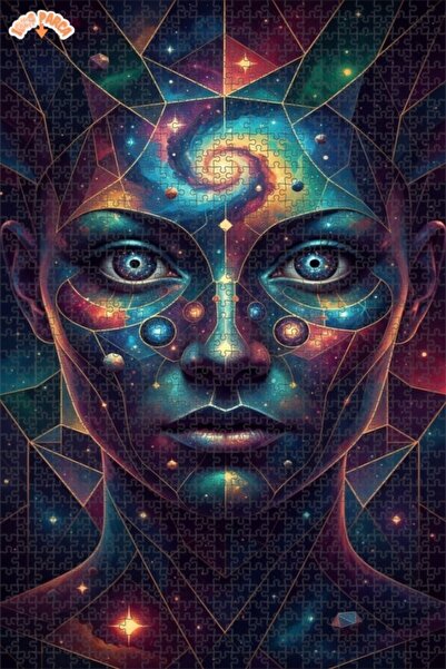 Esranın Dünyası Cosmic Face Geometric Art Double-Layer Framed Wooden Puzzle 1...