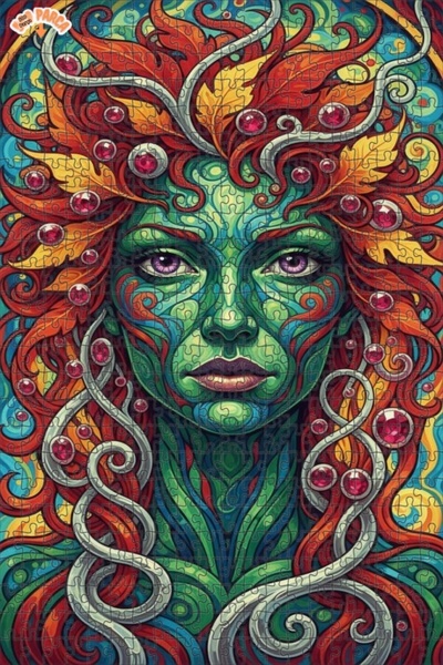 Esranın Dünyası Magical Green Woman Oil Painting Lookalike Double-Layer Frame...