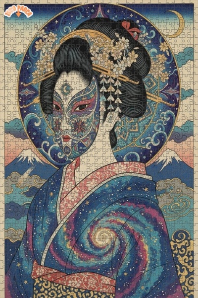 Esranın Dünyası Mysterious Geisha Cosmic Patterned Oil Painting Double-Layer ...