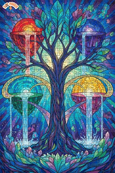 Esranın Dünyası لغز خشبي ملون على شكل شجرة الحياة بطبقتين مع إطار 500 قطعة 50×30