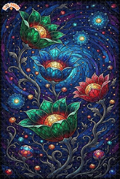 Esranın Dünyası ألوان نابضة بالحياة، زهور ذات مظهر زجاجي ملون، مزدوج الطبقات ...