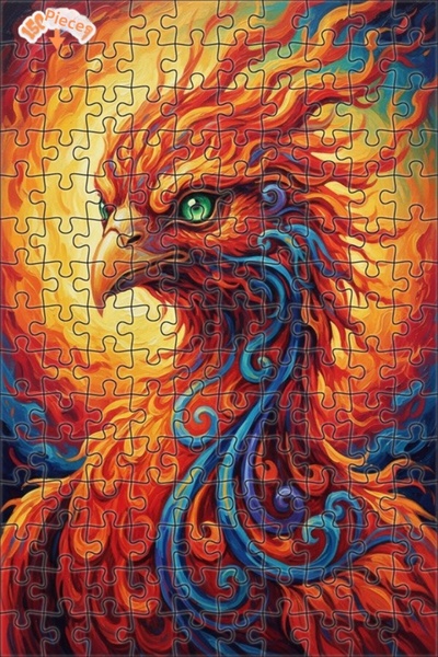 Esranın Dünyası لغز خشبي على شكل طائر فينيكس مزين بالشعلة، مظهر لوحة زيتية، م...