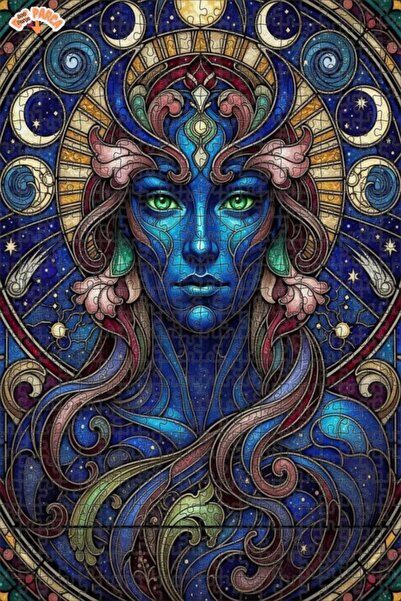 Esranın Dünyası Mystical Cosmic Woman Stained Glass Art Double-Layer Framed W...