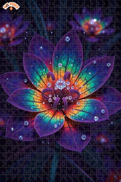 Esranın Dünyası Rainbow Color Diamond Flowered Wooden Puzzle Double-Layer Fra...