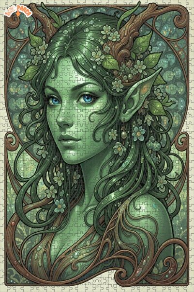 Esranın Dünyası Green Fairy Queen Oil Painting Look Art Double-Deck Framed Wo...