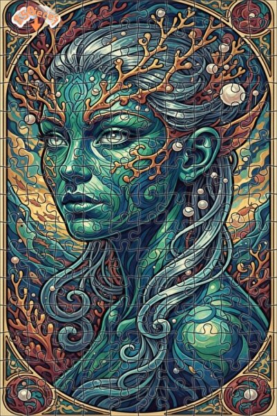 Esranın Dünyası Mermaid Art Oil Painting Look Double Layer Framed Wooden Puzz...