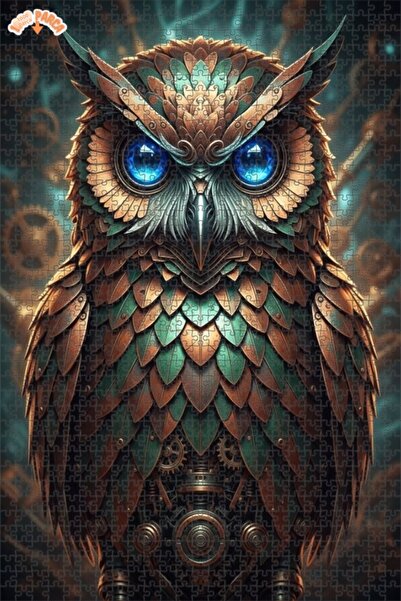 Esranın Dünyası Mechanical Owl Art Double Layer Framed Wooden Puzzle 1000 Pie...