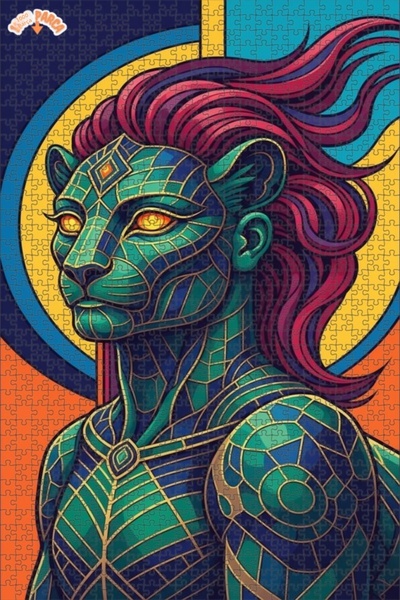 Esranın Dünyası Lion Figured Geometric Modern Art Double-Layer Framed Wooden ...