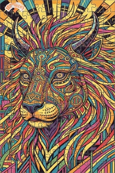 Esranın Dünyası Lion Patterned Colorful Modern Art Wooden Puzzle 150 Pieces 2...