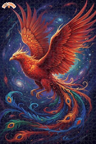 Esranın Dünyası Legendary Phoenix Oil Painting Look Double Layer Framed Woode...