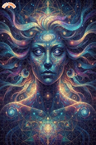 Esranın Dünyası Cosmic Wisdom Female Figure Oil Painting Lookalike Double-Lay...