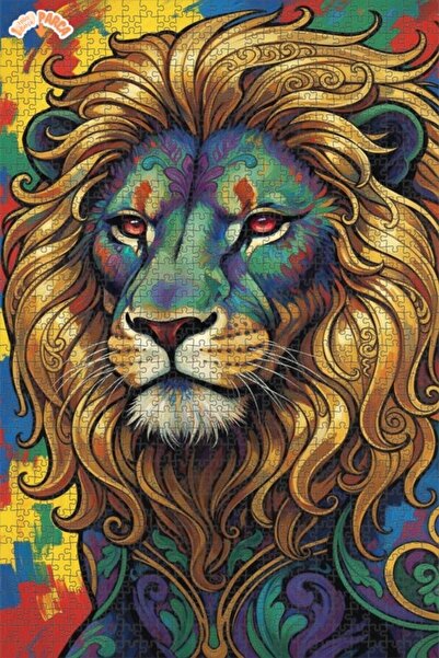 Esranın Dünyası The Lion King's Colorful Figurative Art Print Double-Layer Fr...