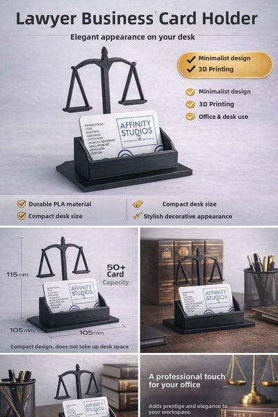 Yapı3D حامل بطاقات المحامي - حامل بطاقات العمل المكتبي بتصميم ميزان العدالة