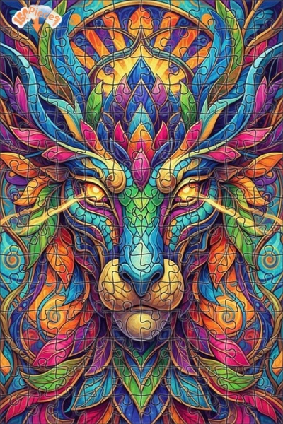 Esranın Dünyası لغز خشبي ملون على شكل أسد روحاني مرسوم بالزيت، مزدوج الطبقات ...