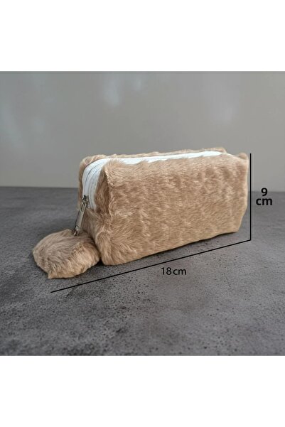 Elegance Τσάντα στυλό καφέ με βελούδινο πομπόμ