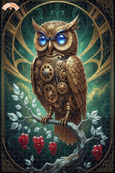 Esranın Dünyası Mechanical Owl Art Double Layer Framed Wooden Puzzle 1000 Pie...