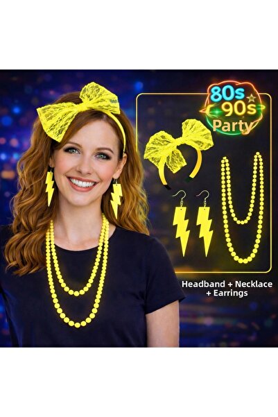 COjans مجموعة حفلات باللون الأصفر النيون من الثمانينات والتسعينات - قلادة وأق...