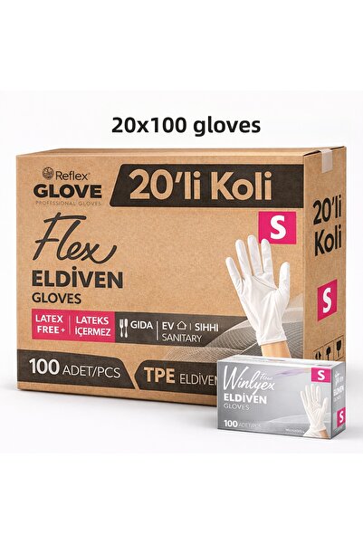 Reflex Flex Eldiven 20 صندوقًا من قفازات TPE بيضاء اللون للاستخدام مرة واحدة،...