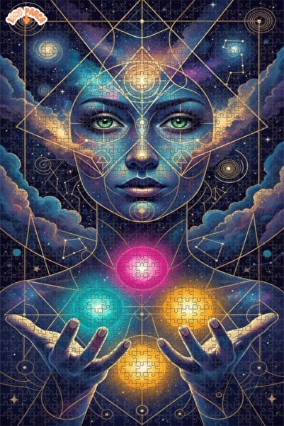 Esranın Dünyası Cosmic Energy Radiating Woman Figure Oil Painting Double-Laye...