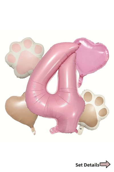 Bunloon 4 Year Old Birthday Party Decoration Set Number Heart Paw Foil Balloon