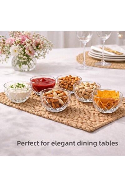 ARVALE Ricci 6-Piece Glass Bowl Set 135 ml Mini Serving Bowl Snack Sauce Dess...