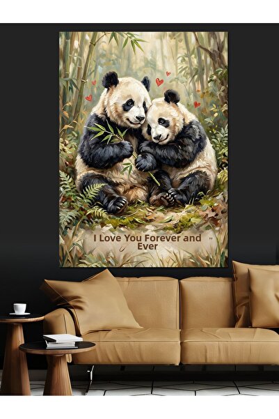 Artmeg Cute Panda Couple Hugging Each Other Decorative Canvas - Mdf Wood Pain...