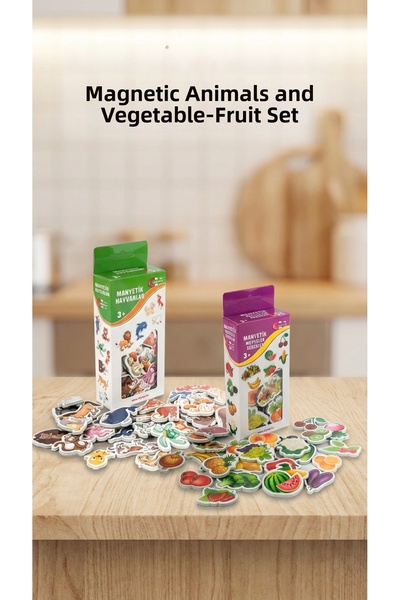esplendor مجموعة ألعاب تعليمية مغناطيسية للحيوانات والخضروات والفواكه مكونة م...