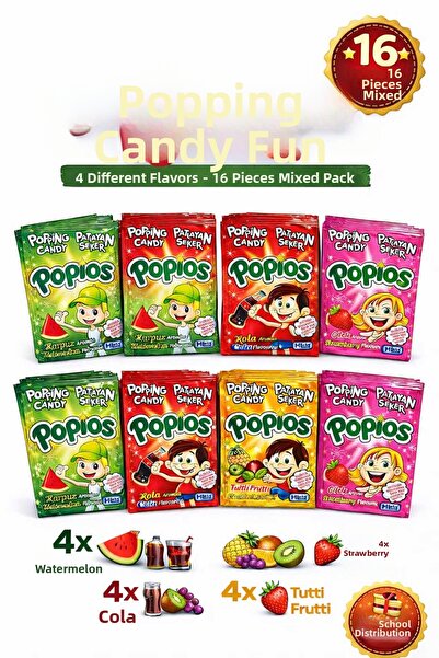 Emrah Gültekin Popios Exploding Candy 16 Pieces Assorted Popping Candy Mouth-...