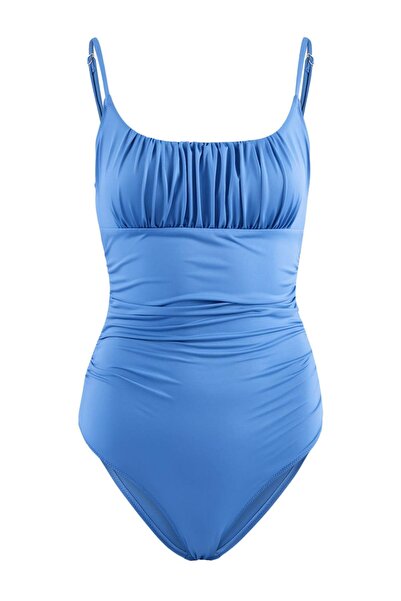 Trendyol Collection Costum de baie albastru decolteu pătrat Drapeli Hipster T...