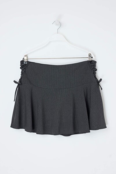 Trendyol Curve Anthracite Lace Detailed Woven Plus Size Skirt Tbbss26Ap00025