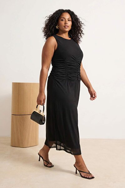 Trendyol Curve Rochie de seară elegantă neagră, simplă, din material subțire ...