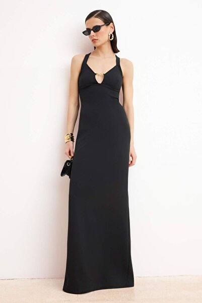 Trendyol Collection Black Plain Woven Finike Maxi Evening Dress & Homecoming ...