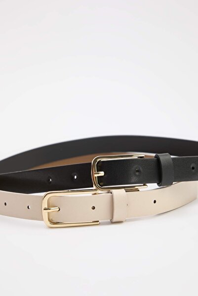 TRENDYOL SHOES Black/Beige Double Pack Women's Belt Twoss25Ke00012