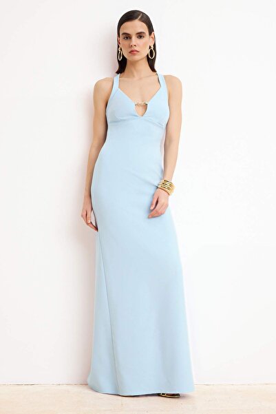 ترينديول كوليكشن فستان سهرة ماكسي أزرق منسوج بسيط وفستان تخرج