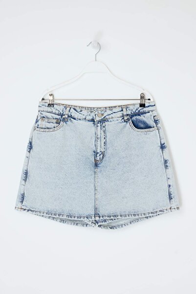 Trendyol Curve Albastru talie înaltă Wide Leg bumbac 100% Non-Stretch Mărime ...