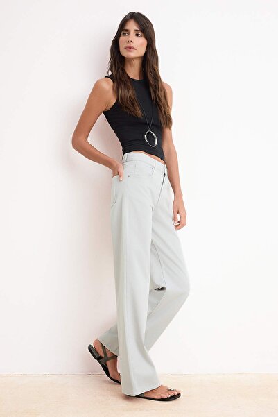 Trendyol Collection Γκρι DOLPHINED Ψηλόμεσο 100% Βαμβακερό Τζιν με φαρδιά μπα...