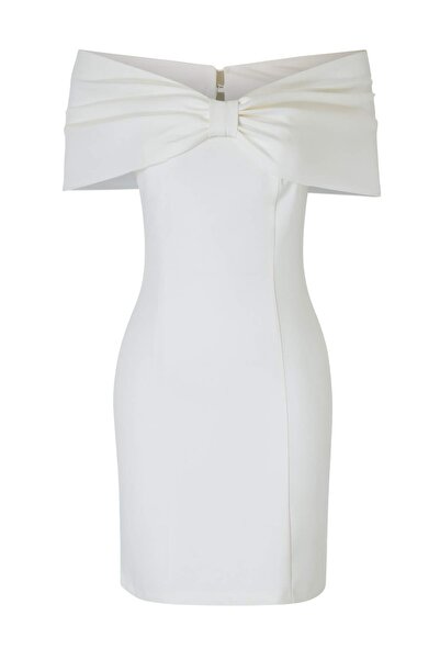 Trendyol Collection Rochie albă cu țesătură simplă Finike, scurtă/mini, căptu...