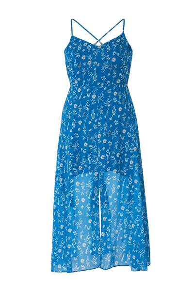 Trendyol Curve Blue-Multicolor A-Line Lined Waist Detail Floral Maxi Woven Pl...
