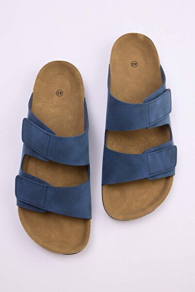 TRENDYOL SHOES Marineblaue Nubuk-Hausschuhe mit Klettverschluss für Herren mi...