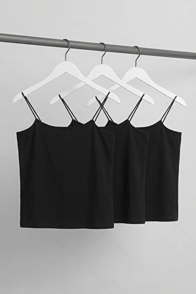 Trendyol Curve Black 3 Pack Thin Strap Crop Plus Size Undershirt Tbbaw26Cv00001