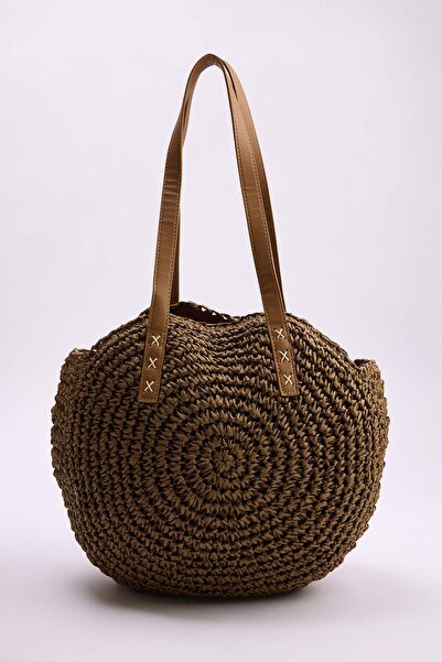 TRENDYOL SHOES Καφέ αντίθεση χρωμάτων Χειροποίητη Πλεκτή Ψάθινη Γυναικεία Τσά...