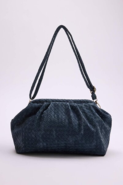 TRENDYOL SHOES Indigo gestrickte, gemusterte Damen-Mini-Tasche mit Magnetvers...