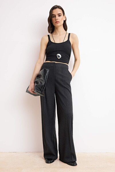 Trendyol Collection Black Thick Buttoned Wide Leg High Waist Trousers Twoss26...