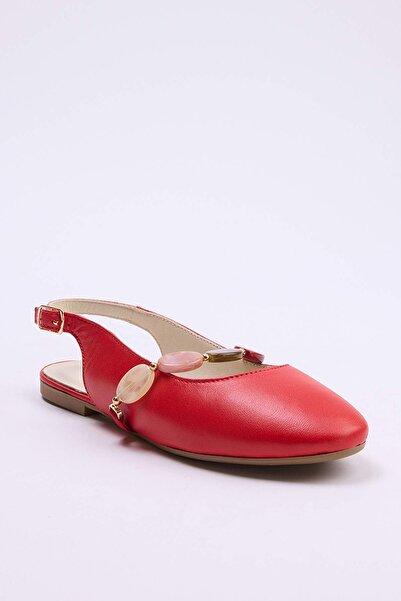 TRENDYOL SHOES Κόκκινες Γνήσιο Δέρμα χάντρες με λεπτομέρειες Γυναικείες Μπαλα...