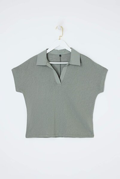 ترينديول كوليكشن أساسيات خزانة الملابس - تي شيرت محبوك بياقة بولو وأكمام منخف...