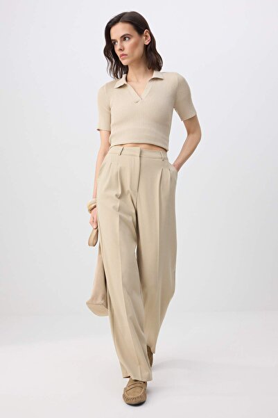 Trendyol Collection Limited Edition Nerzfarbene Hose mit geradem/geradem Schn...