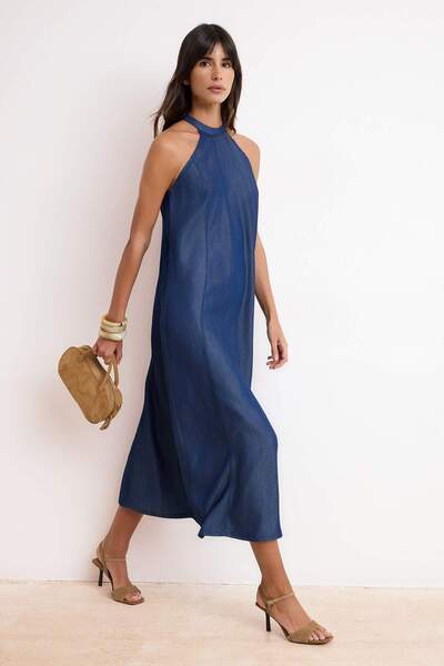 Trendyol Collection Rochie Maxi Albastru Inchis Mai Sustenabilă 100% Tencel d...