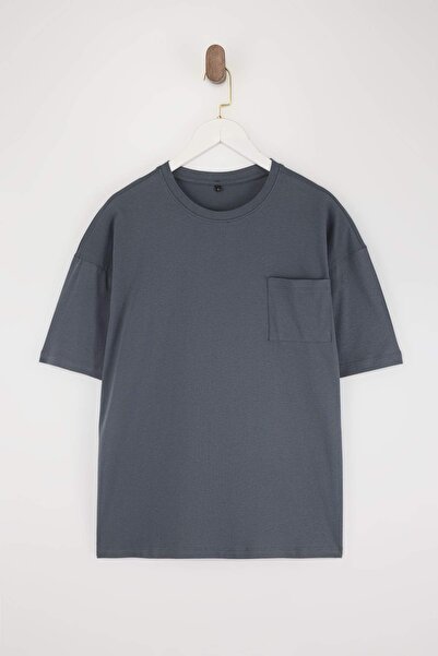 Trendyol Collection Anthrazitfarbenes Oversize/T-Shirt mit weitem Ausschnitt ...