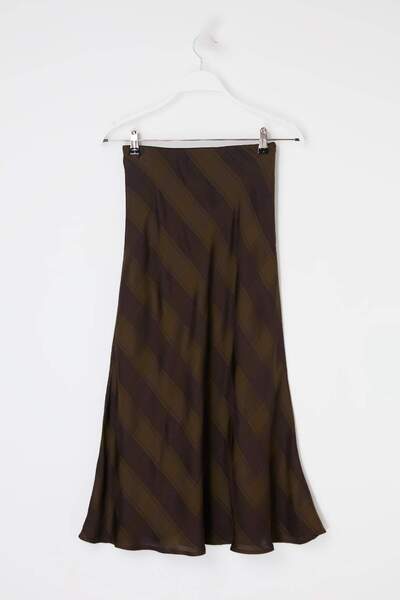 Trendyol Modest Χακί Καφέ Καρό τεμάχια Ρευστή εφαρμογή Μακριά Φούστα TCTSS26E...